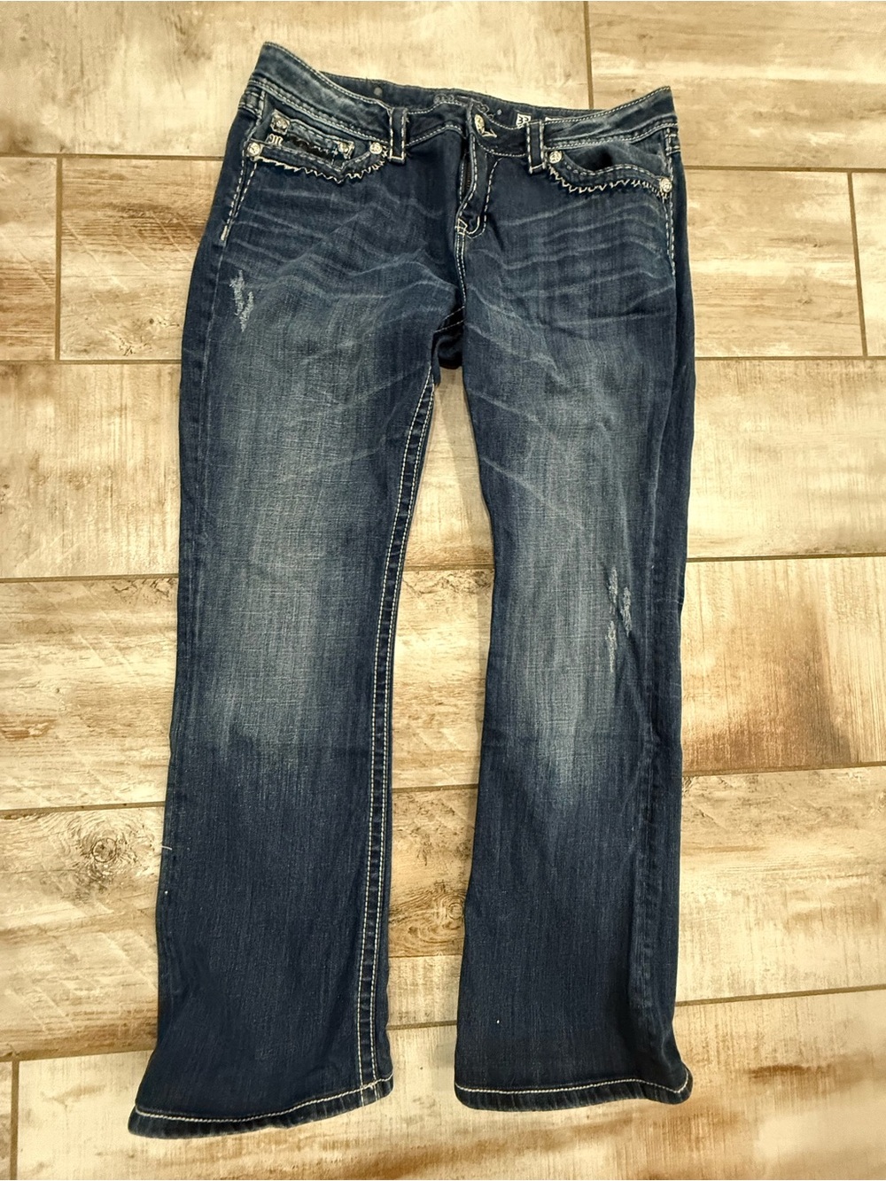 Miss Me Dark Blue Bootcut Jeans with Embroidered Pockets